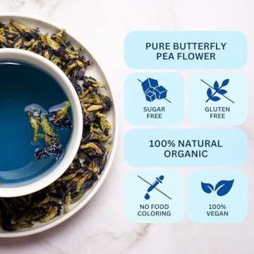 KHWAN'S TEA - Organic Butterfly Pea Flower Tea, Blue Tea, Natural Food Coloring, Caffeine Free Tea, Vegan Plant Based, Rich in Antioxidant, Sourced from Thailand, 1.8oz