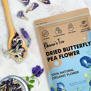 KHWAN'S TEA - Organic Butterfly Pea Flower Tea, Blue Tea, Natural Food Coloring, Caffeine Free Tea, Vegan Plant Based, Rich in Antioxidant, Sourced from Thailand, 1.8oz