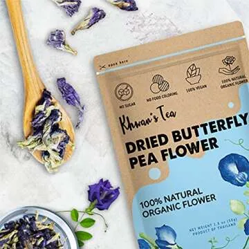 KHWAN'S TEA - Organic Butterfly Pea Flower Tea, Blue Tea, Natural Food Coloring, Caffeine Free Tea, Vegan Plant Based, Rich in Antioxidant, Sourced from Thailand, 1.8oz