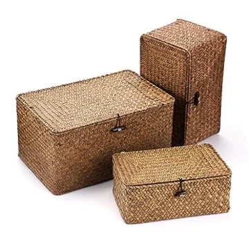 Set of 3 Natural Seagrass Storage Baskets for Home Organization