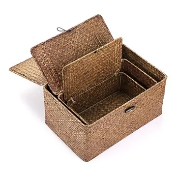 Set of 3 Natural Seagrass Storage Baskets for Home Organization