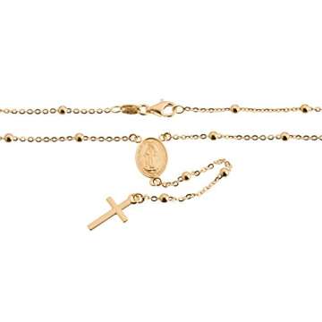 QUADRI - 18K Gold Over Sterling Silver Rosary Virgin Mary Necklace - Premium Cross Chain Rosary Neck...
