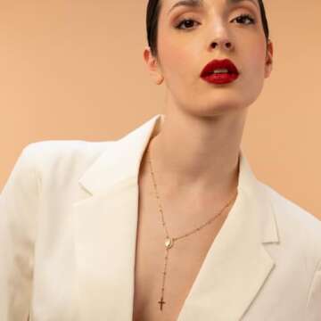 QUADRI - 18K Gold Over Sterling Silver Rosary Virgin Mary Necklace - Premium Cross Chain Rosary Necklace Gold - Beautiful Cross Necklace with Beads Chain for Women and Men 19" 925 Italian Silver