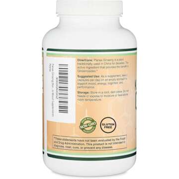 Ginseng Capsules (Korean Red Ginseng Extract, Panax Ginseng 10% Ginsenosides) (4 Month Supply) 240 Vegan Capsules - 1,000mg per Serving for Mood, Cognitive Function and Energy Support by Double Wood