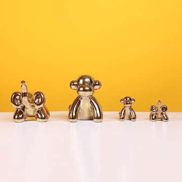 Ardax Gold Ceramic Balloon Monkey Figurine for Home Decor