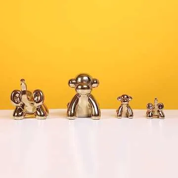 Ardax Gold Ceramic Balloon Monkey Figurine for Home Decor