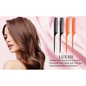 LUXXII (4 Pack) 9.25" Sturdy Rat Tail Comb Fine-tooth Hair Comb with Thin and Long Handle (Black and Brown)