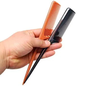 LUXXII (4 Pack) 9.25" Sturdy Rat Tail Comb Fine-tooth Hair Comb with Thin and Long Handle (Black and Brown)