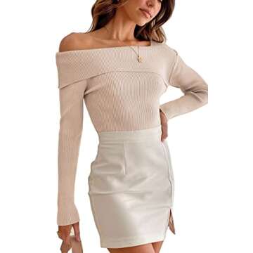 LILLUSORY Womens Off The Shoulder Going Out Sweaters Fall Sexy Cute Trendy Long Sleeve Knit Pullover Sweaters Tops 2024 Apricot M