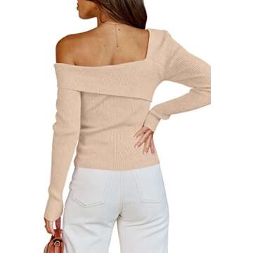 LILLUSORY Womens Off The Shoulder Going Out Sweaters Fall Sexy Cute Trendy Long Sleeve Knit Pullover Sweaters Tops 2024 Apricot M