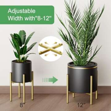 H HOMEXIN Adjustable Plant Stand Indoor, Metal Plant Stand 8 to 12 Inches, Single Floor Plant Pot St...
