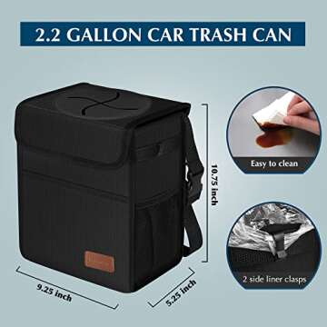 Femuar Leak Proof Car Trash Can with Lid - Waterproof Automotive Garbage Bin for SUVs, Collapsible a...