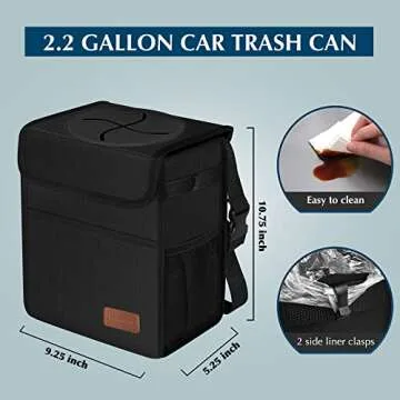 Femuar Leak Proof Car Trash Can with Lid - Waterproof Automotive Garbage Bin for SUVs, Collapsible a...