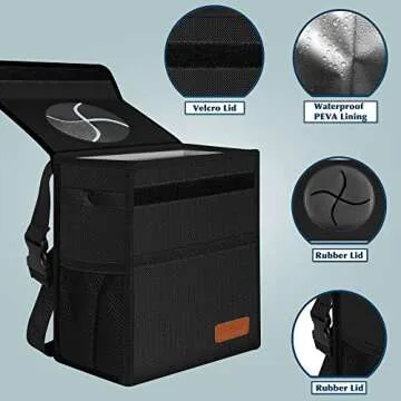 Femuar Leak Proof Car Trash Can with Lid - Waterproof Automotive Garbage Bin for SUVs, Collapsible and Portable Car Trash Bag, Black