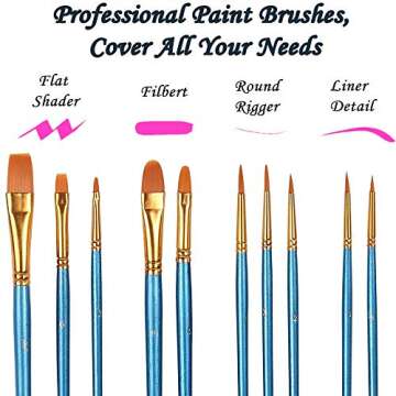 30 PCS WILLONE Artist Paint Brushes for Acrylic & Watercolor