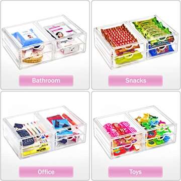 Sorbus Large Stackable Acrylic Drawers - 4 Clear Storage Drawers for Organizing Make up, Nail Polish, Hair Accessories, and Beauty Supplies - Makeup Organizer for Vanity, Bathroom Organizer Countertop