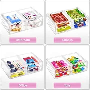 Sorbus Large Stackable Acrylic Drawers - 4 Clear Storage Drawers for Organizing Make up, Nail Polish, Hair Accessories, and Beauty Supplies - Makeup Organizer for Vanity, Bathroom Organizer Countertop