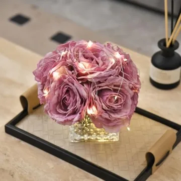 Artificial Rose Centerpiece in LED Glass Vase