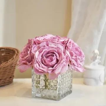 Artificial Rose Centerpiece in LED Glass Vase