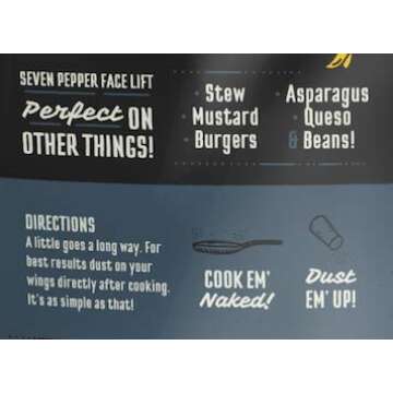 Kosmos Q Seven Pepper Face Lift Wing Dust - 5 Oz Bag for Wings, Popcorn & More - Dry BBQ Hot Wings Rub with 7-Pepper Blend, Garlic & Onion (Seven Pepper)