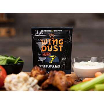 Kosmos Q Seven Pepper Face Lift Wing Dust - 5 Oz Bag for Wings, Popcorn & More - Dry BBQ Hot Wings Rub with 7-Pepper Blend, Garlic & Onion (Seven Pepper)