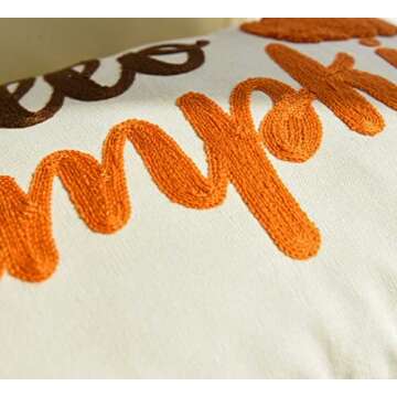 Embroidered Hello Pumpkin Autumn Pillow Cover 12x20