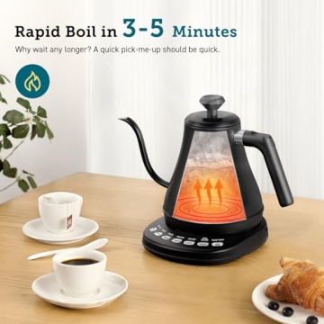 COSORI Electric Gooseneck Kettle with 5 Temperature Control Presets, Pour Over Kettle for Coffee & Tea, Hot Water Boiler, 100% Stainless Steel Inner Lid & Bottom, 1200W/0.8L