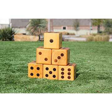Backyard Recess Yardzee & Yard Farkle Giant Wooden 6 Dice Set for Outdoor Fun Lawn Games Picnic Barbeque Party Tailgaiting & Special Events with Collapsible Bucket & Lid Scorecards & Markers