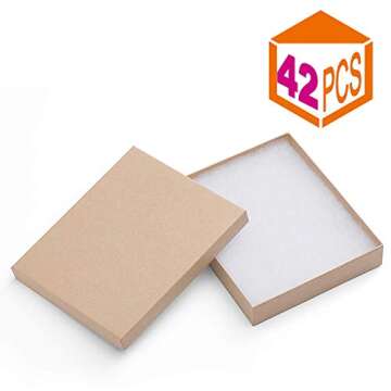 MESHA 42PC Jewelry Gift Boxes with Lids, Kraft Jewelry Box 6x5x1, Cotton Filled Brown Jewelry Boxes,...