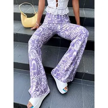 Stylish WDIRARA Heart Print Casual Flare Pants for Women