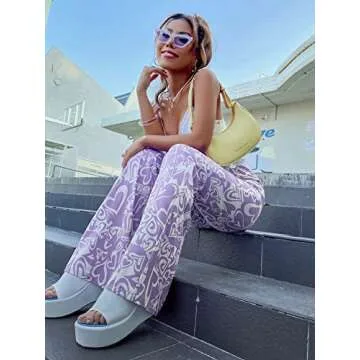 Stylish WDIRARA Heart Print Casual Flare Pants for Women