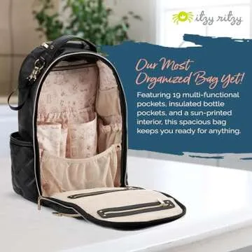 Itzy Ritzy Diaper Bag Backpack – Large Capacity Boss Plus Baby Backpack Diaper Bag Featuring 19 Pockets, Changing Pad, Stroller Clips, and Comfortable Backpack Straps, Mystic Black