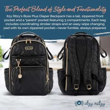 Itzy Ritzy Diaper Bag Backpack – Large Capacity Boss Plus Baby Backpack Diaper Bag Featuring 19 Pockets, Changing Pad, Stroller Clips, and Comfortable Backpack Straps, Mystic Black