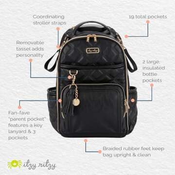 Itzy Ritzy Diaper Bag Backpack – Large Capacity Boss Plus Baby Backpack Diaper Bag Featuring 19 Pockets, Changing Pad, Stroller Clips, and Comfortable Backpack Straps, Mystic Black