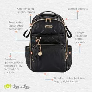 Itzy Ritzy Diaper Bag Backpack – Large Capacity Boss Plus Baby Backpack Diaper Bag Featuring 19 Pockets, Changing Pad, Stroller Clips, and Comfortable Backpack Straps, Mystic Black