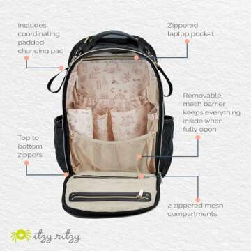 Itzy Ritzy Diaper Bag Backpack – Large Capacity Boss Plus Baby Backpack Diaper Bag Featuring 19 Pockets, Changing Pad, Stroller Clips, and Comfortable Backpack Straps, Mystic Black