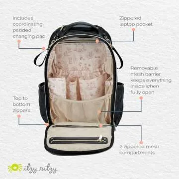 Itzy Ritzy Diaper Bag Backpack – Large Capacity Boss Plus Baby Backpack Diaper Bag Featuring 19 Pockets, Changing Pad, Stroller Clips, and Comfortable Backpack Straps, Mystic Black