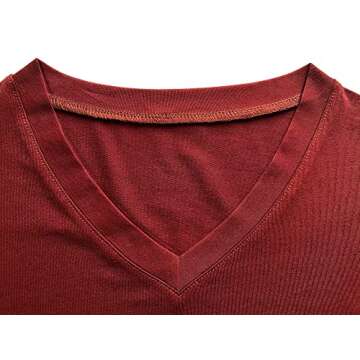 MIMOORN Women's Short Sleeve Letter Printed V Neck Tee Tops Casual T-Shirt Wine Red Small