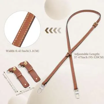 SENTEN Purse Straps Replacement for Longchamp Bag Women, Leather Crossbody Shoulder Strap Kit Adjustable for XS Longchamp Tote Bag Primitive(Brown Sliver)