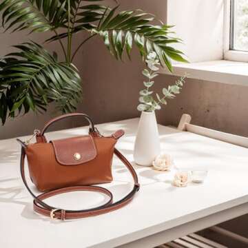 SENTEN Purse Straps Replacement for Longchamp Bag Women, Leather Crossbody Shoulder Strap Kit Adjustable for XS Longchamp Tote Bag Primitive(Brown Sliver)