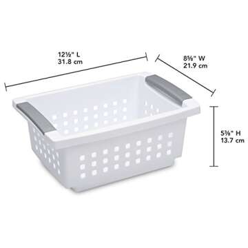 Sterilite 16608006 Small Stacking Basket, White Basket w/ Titanium Accents, 6-Pack