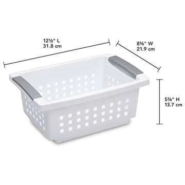 Sterilite 16608006 Small Stacking Basket, White Basket w/ Titanium Accents, 6-Pack
