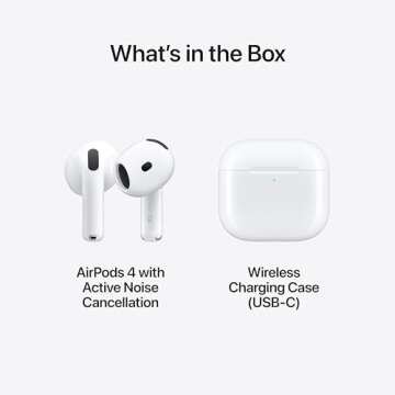 Apple AirPods 4 Wireless Earbuds, Bluetooth Headphones, with Active Noise Cancellation, Adaptive Audio, Transparency Mode, Personalized Spatial Audio, USB-C Charging Case with AppleCare+ (2 Years)