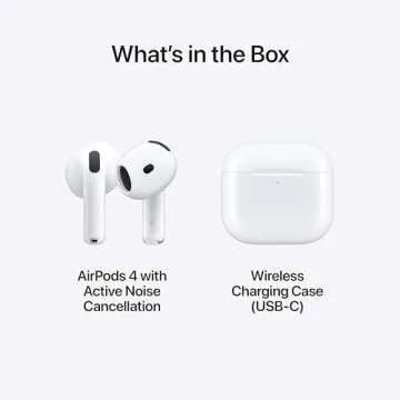 Apple AirPods 4 Wireless Earbuds, Bluetooth Headphones, with Active Noise Cancellation, Adaptive Audio, Transparency Mode, Personalized Spatial Audio, USB-C Charging Case with AppleCare+ (2 Years)
