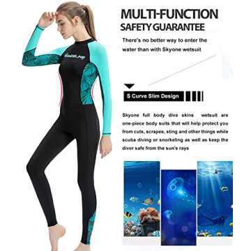 Dive Skins Full Body Swimsuit Wetsuit Scuba Rash Guard Diving Suit for Women Men Adult, Long Sleeve Swimwear One Piece UV Protection Quick Dry Sunsuit for Surfing Snorkeling Kayaking (Black, M)