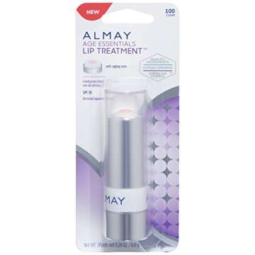 Almay Lip Treatment, Age Essentials, Spf 30, Hypoallergenic, Fragrance Free,100 Clear, 0.24 Oz