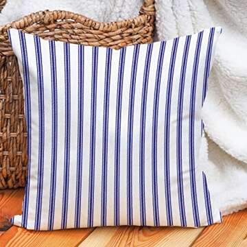 Leaveland Navy Blue Ticking Stripe Throw Pillow Cover