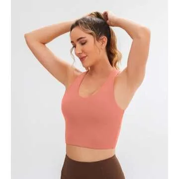 JOYSPELS Sports Bras for Women Extra Comfort Criss-Cross Back Padded Workout Tops for Women Medium Support Coral