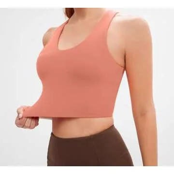 JOYSPELS Sports Bras for Women Extra Comfort Criss-Cross Back Padded Workout Tops for Women Medium Support Coral