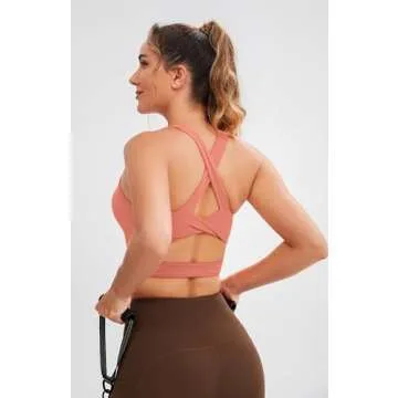 JOYSPELS Sports Bras for Women Extra Comfort Criss-Cross Back Padded Workout Tops for Women Medium Support Coral